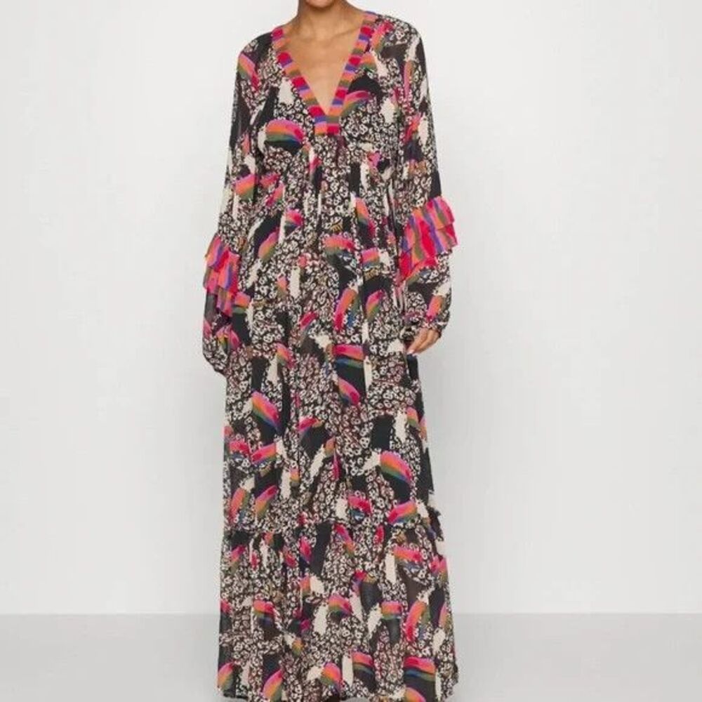 Farm Rio Maxi, Leopard Toucan, Relaxed, Long Sleeve, Medium, New! Retail $315